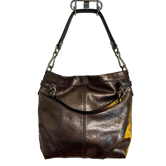 COACH 🔥 Brooke Leather Pewter Silver Metallic Hobo Bag Purse - Picture 5 of 9